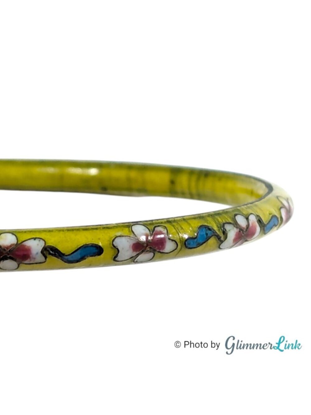 Vintage Yellow Cloisonne Floral Bangle Slim Stacking Enamel - Picture 3 of 11